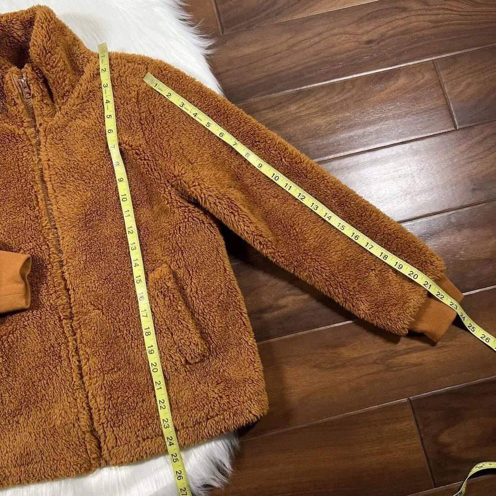 J. Crew Women's Size Small Brown‎ Full Zip Funnelneck Sherpa Jacket AB440